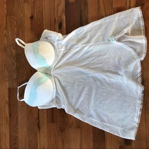 White with blue lace slip